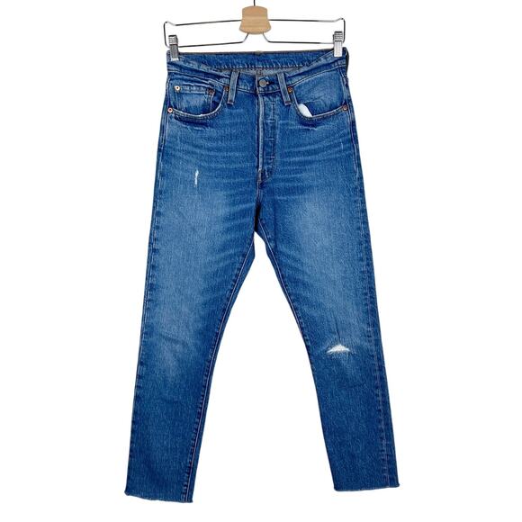 Levi's 501 Distressed High Rise Button Fly Cotton Denim Jeans Size 26 - Picture 1 of 8
